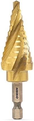 NEIKO 10180A Steel Spiral Quick-Change Step Drill Bit for Metal with 4-Flute Spiral Grooved Design, Nitride-Coated High-Speed Steel Multitool with 12 Sizes in 1 Step Bit, Unibit, Hole Drill Bit