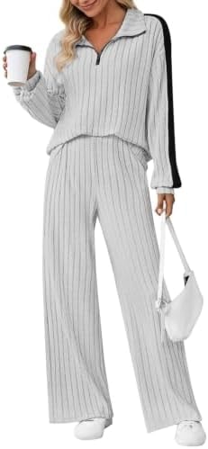 Women Lounge Sets 2 Piece Outfits Half Zip Matching Sweatsuit Grey XL