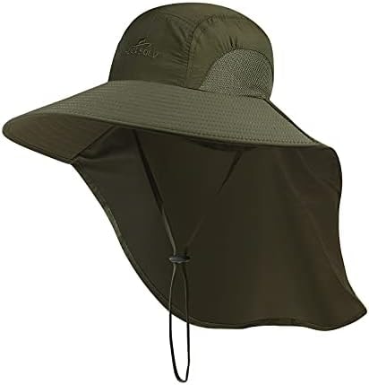 Outdoor Sun Hat for Men with 50+ UPF Protection Safari Cap Wide Brim Fishing Hat with Neck Flap, for Dad Army Green