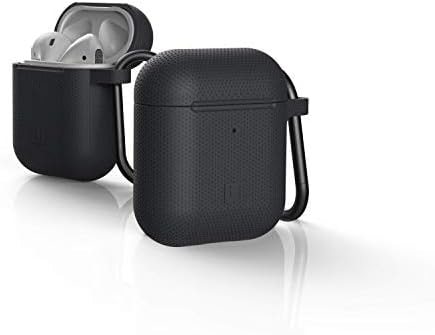 [U] by UAG Compatible with AirPods (1st Gen & 2nd Gen) Case Soft Smooth Silicone Stylish Dot Pattern Protective Cover with Carabiner Keychain, Black