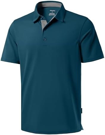 Men's Golf Shirts Dry Fit Moisture Wicking Performance Short Sleeve Collared Polo Shirts for Casual Tennis Bussiness (Reflecting Pond, L)