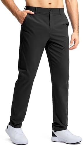 Pudolla Men's Golf Pants Stretch Classic Fit Work Dress Pants 32 Lightweight Quick Dry Casual Slacks Trousers with Pockets(Black 34Wx32L)