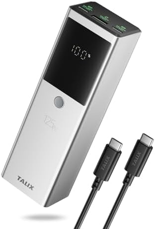 TALIX 125W Power Bank, 12800mAh Portable Laptop Charger with 240W USB-C Cable and 3-Port, PD Fast Charging Battery Pack for Laptop/MacBook/iPhone 17/Moto/Samsung S26