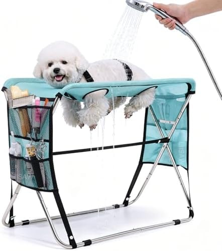 Pet Grooming Hammock with Stand, Foldable Design, Holds Up to 165 Lbs, Joint Protection for Dogs, Restraint Tool for Small & Medium Pets, Ideal for Home and Salon Daily Grooming