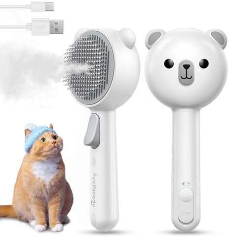 Cat Steam Brush, Brushes for Indoor Cats with Release Button, Undercoat Removal Grooming Supplies, Dual Spray USB Rechargeable, Cat Brush for Shedding for All Long-haired and Short-haired Pets