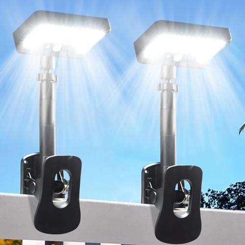 Thumok Clip On Solar Lights Outdoor, Motion Sensor Outdoor Lights, 92 LEDs 600LM Solar Fence Lights Outdoor Waterproof,Security Lights for Fence, Deck, Gutter (2, Clamp/Black/6000K)