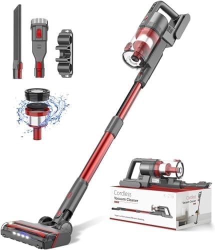 Ljuren Cordless Vacuum Cleaner, 85,000PRM Upgraded Dual Suction Cordless Stick Vacuum up to 35mins Runtime, Lightweight Rechargeable Vacuum for Home (Hibiscus Red)