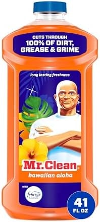 Mr. Clean All Purpose Cleaner, Mop Soap, Floor Cleaner for Mopping Home, Bathroom, & Kitchen, Cleaning Liquid for Mop & Bucket, Cleaning Supplies, Multi-Surface Dilutable, Hawaiian Aloha, 41oz