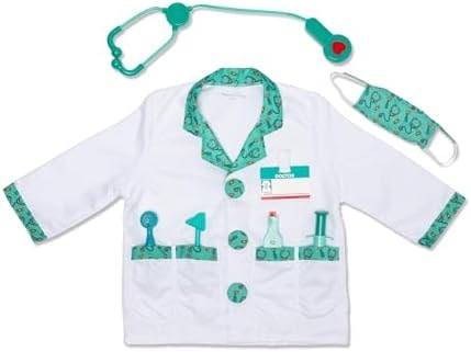Melissa & Doug Doctor Costume, Pretend Play Dress Up Set (8-Pc) Stethoscope, Coat & Accessories, Role Play Toys for Kids 3+