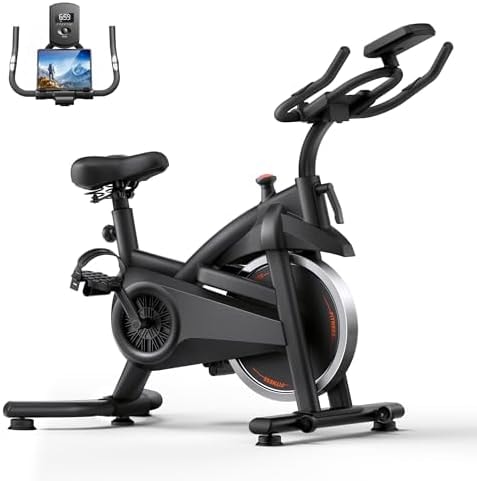 CURSOR FITNESS Exercise Bike, Brake Pad Stationary Bike for Home with Exclusive App,Friction -330-Carbon Black