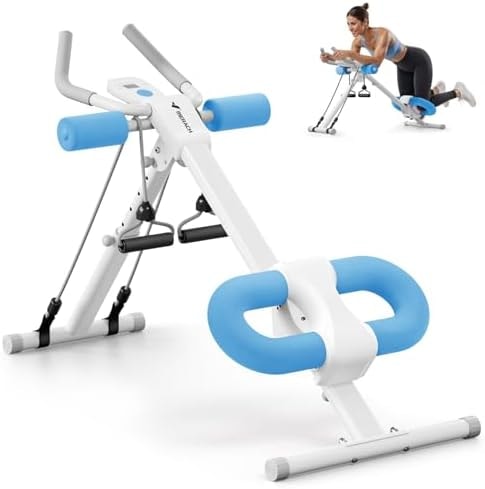 MERACH Ab Machine, Ab Workout Equipment, Adjustable Ab Trainer Machine for Abs Workout at Home Gym, Foldable, Knee Protection, Abdominal Trainer for Stomach Workout (White Blue)
