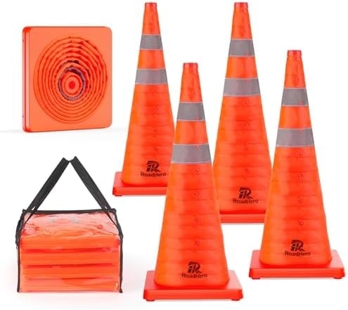 RoadHero 28 Inch 4 Pack Collapsible Traffic Safety Cones with Bag, Orange