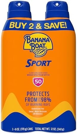 Banana Boat Sport SPF 50 Sunscreen Spray, 6 oz (2 Pack)