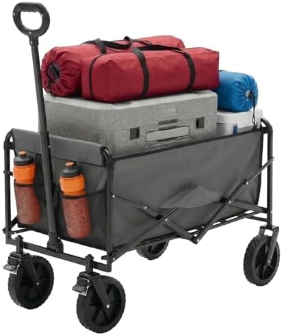 NEWBULIG Collapsible Wagon Cart, 102L Standard, Portable Heavy Duty Pull Cart with Lockable Wheels, 330 lbs Capacity, Adjustable Handle for Beach, Sports, Camping, Shopping & Garden, Gray