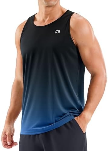 G Gradual Beach Tank Tops for Men UPF50+ Dry Fit Summer Sleeveless Shirts Mens Workout Shirt for Swimming, Running, Athletic(Black Blue, L)