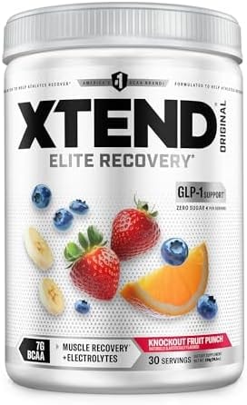 Xtend Original BCAA Powder, 7g BCAAs and 2.5g L-Glutamine for Muscle Recovery Hydration and Lean Muscle, Sugar Free Intra and Post Workout Drink with Electrolytes, Knockout Fruit Punch, 30 Servings