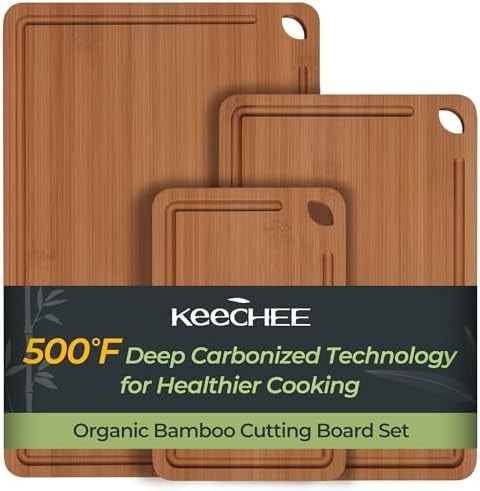 Keechee Bamboo Cutting Board, Durable Wood Cutting Boards for Kitchen with Deep Juice Grooves & Built-in Handles, Ideal Charcuterie & Chopping for Meat, Vegetables and Fruits Ideal Kitchen Gifts