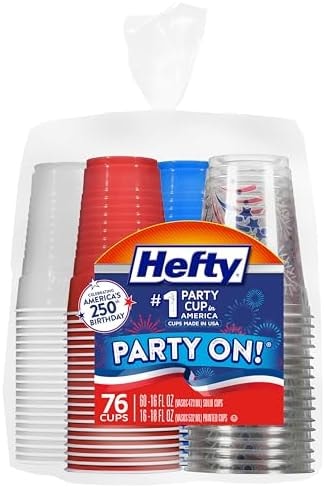 Hefty Party On Disposable Party Cups, Patriotic Color Pack, 76ct