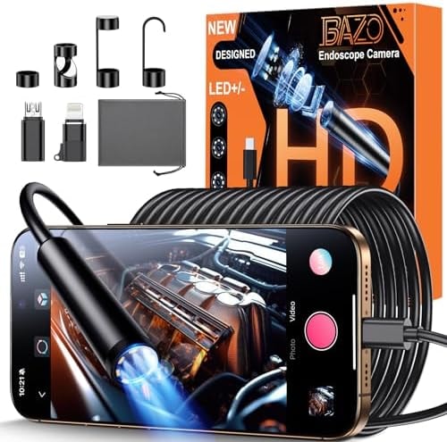BAZO Endoscope Camera with Light –1920P HD Borescope with 8 Adjustable LEDs