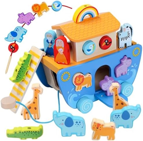 Wooden Noahs Ark Toy with Animal|Baby Baptism Gifts for Boys and Girl