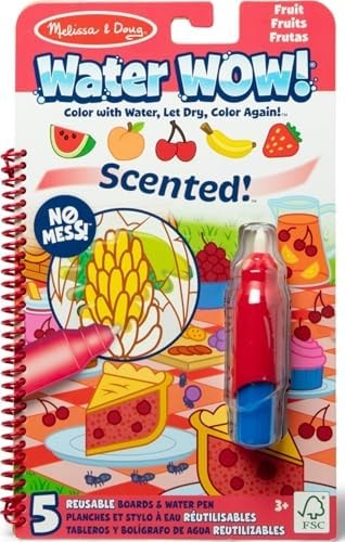 Melissa & Doug Scented Water Wow! Mess Free Coloring Book, Reusable Water-Reveal Activity Pad, Fruit, Travel Toys, Party Favors, for Toddlers for Kids Ages 3+ - FSC Certified