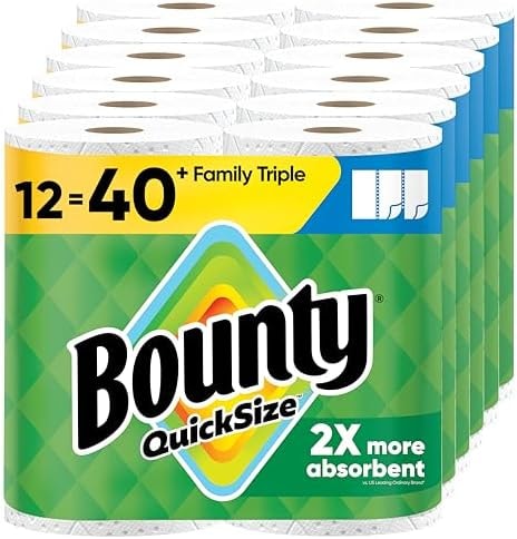 Bounty Quick-Size Paper Towels, White, 12 Family Triple = 40 Regular Rolls