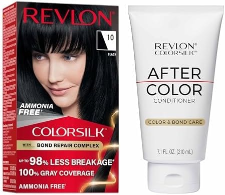 Revlon ColorSilk with Bond Repair Complex Hair Color and After Color Conditioner Bundle, 10 Black, 2 count