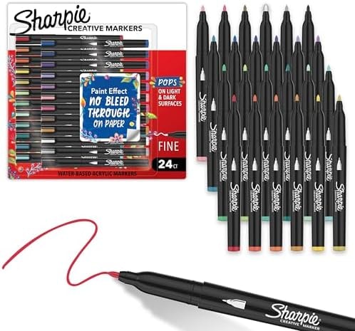 Sharpie Creative Markers Variety Pack, Water-Based Acrylic Paint Markers, Fine Tip, Assorted, 24 Count