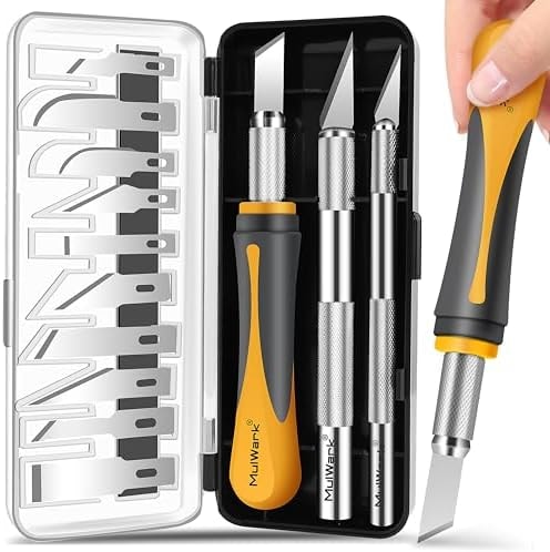 MulWark Exacto Knife Set | Craft Knife Kit | 16pc Precision Craft Hobby Kit with Razor Sharp Knives for Wood, Crafting, Leather, Scrapbooking & Modeling