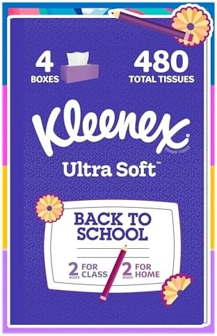 Kleenex Ultra Soft Facial Tissues, 4 Flat Boxes, 120 Tissues per Box, 3-Ply (480 Total), Packaging May Vary