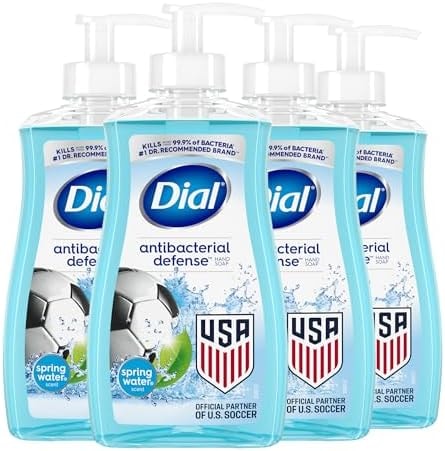 Dial Antibacterial Defense Liquid Hand Soap + Aloe, Spring Water Scent, 11 Fl Oz (Pack of 4), Dermatologist-Tested Hand Wash, Gentle Formula