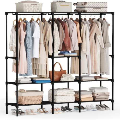 OLIXIS Heavy Duty Clothes Rack, Portable Wardrobe Closet, 75" L, Black