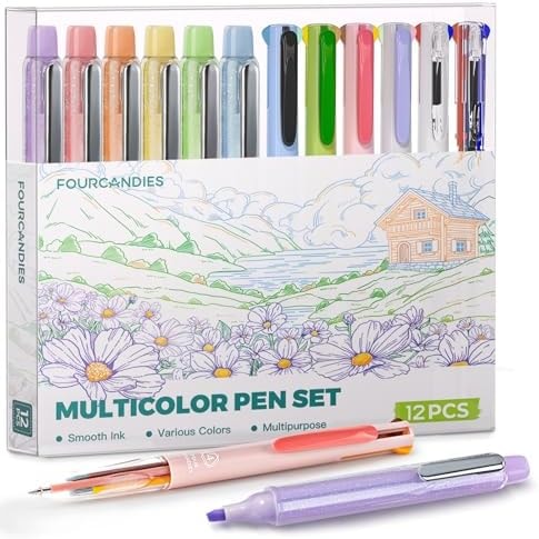 Four Candies Multicolor Pens and Highlighters Set, Macarons Journaling Pens Set for Note Taking, School & Office Supplies (6 Gel Pens + 6 Highlighters)