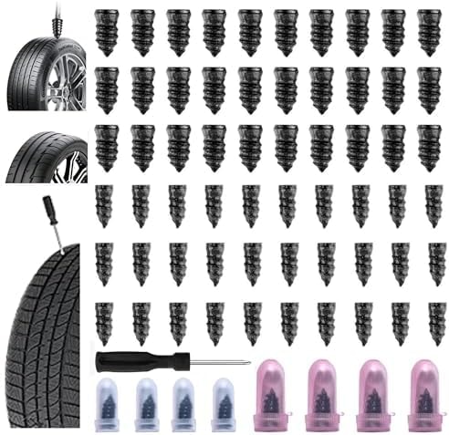 COOSLIM 60PCS Tire Repair Rubber Nail, Rubber Vacuum Tire Repair Spiral Screws Kits, Self-Service Tire Screw Plugs Quick Repairs Tool for Car, Motorcycle, Truck, Tractor Tires Puncture Repair (60)