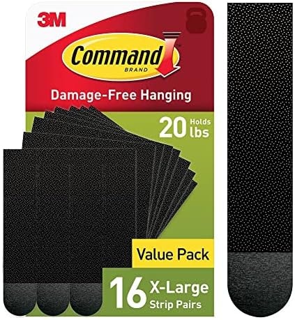 Command 20 lb X-Large Picture Hanging Strips, 16 Pairs Black Command Strips Heavy Duty Picture Hanger
