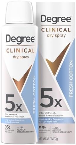 Degree dry spray for 96 Hour sweat and odor protection Fresh Cotton 5X protection 3.8oz