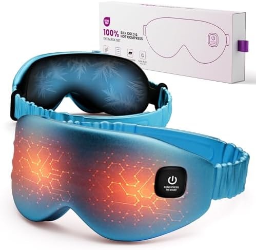 100% Silk Wireless Heated Eye Mask with Cooling & Washable Shells-Blue