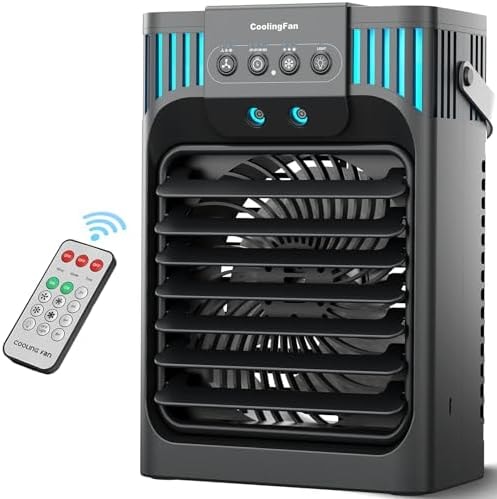 Portable Air Conditioner Cooling Fan with Remote, Quiet with 3 Speeds, 1200ml Personal Air Cooler Fan with 3 Mist, 7 Night Light, 8H Timer, Small Air Conditioner for Bedroom Office