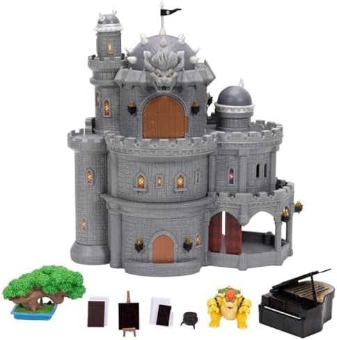 The Super Mario Galaxy Movie – 12" Deluxe Three-Story Bowser Castle Playset with 1.5” Bowser Figure, Piano, Bonsai Tree, Heat-Activated Paintings and More!