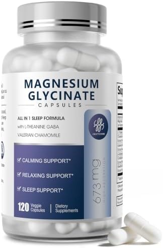 iMATCHME Magnesium Glycinate 850mg Capsules with L-Theanine, Chamomile & GABA for Sleep, Calmness, Muscle, Bone Health & Immune Support, Magnesium for Women and Men, Vegan, High-Absorption, 120 Count