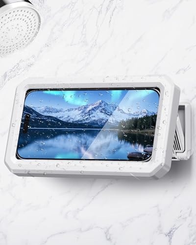 UPRONE Shower Phone Holder Waterproof - 480° Rotatable Retractable Adjustable Phone Case for Shower - Bathroom Accessories Wall Mount Phone Holder for iPhone 17/16 Pro Max, S25 Ultra,4-7" Cellphones