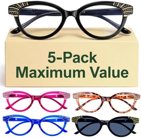 Eyekepper Reading Glasses for Women, 3.0 Readers, Cat Eye Stylish 5 Pack